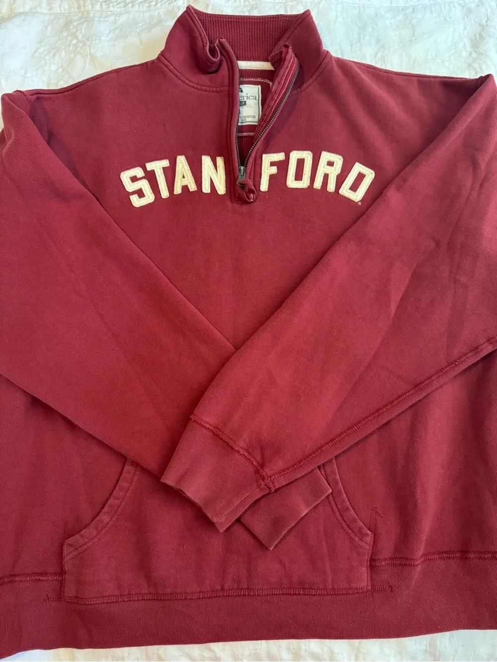 Stanford Cardinal J America Vintage Quarter Zip Sweatshirt XL NCAA Pullover Red
